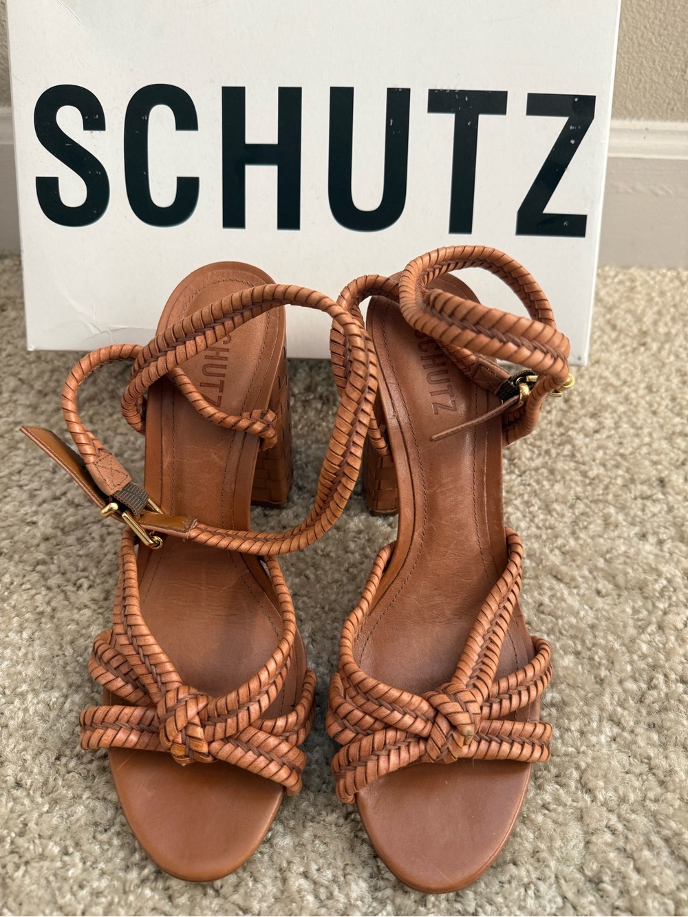 SCHUTZ Woven Block Heel Sandals